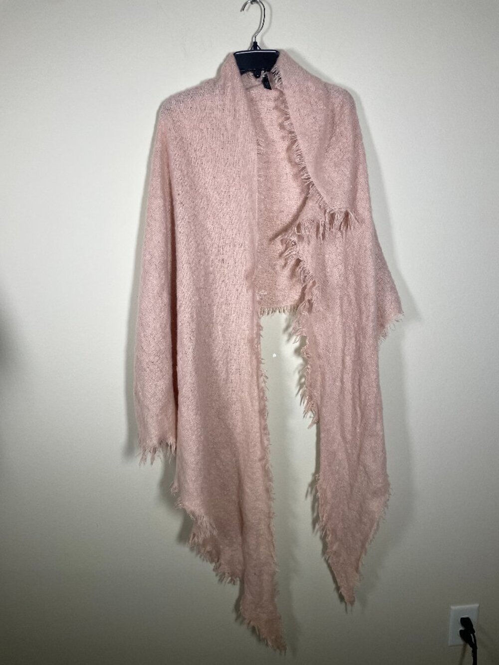 By Anthropologie Women's Pink Knit Shaw Fringe Wedding Outdoor Party O/S